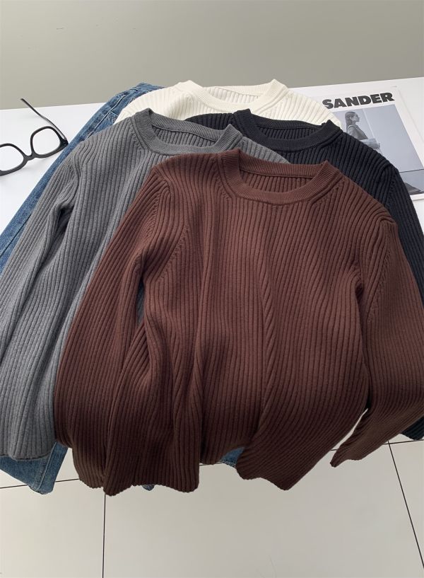 休閒坑條圓領保暖打底衫-4色 休閒坑條圓領保暖打底衫-4色