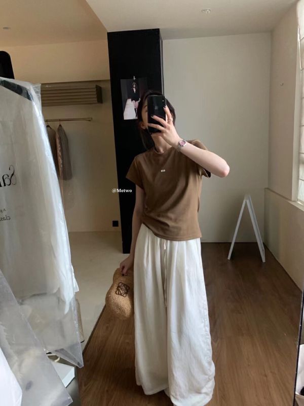 不悶熱 韓系砂洗麻料休閒闊腿褲-2色 不悶熱 韓系砂洗麻料休閒闊腿褲-2色