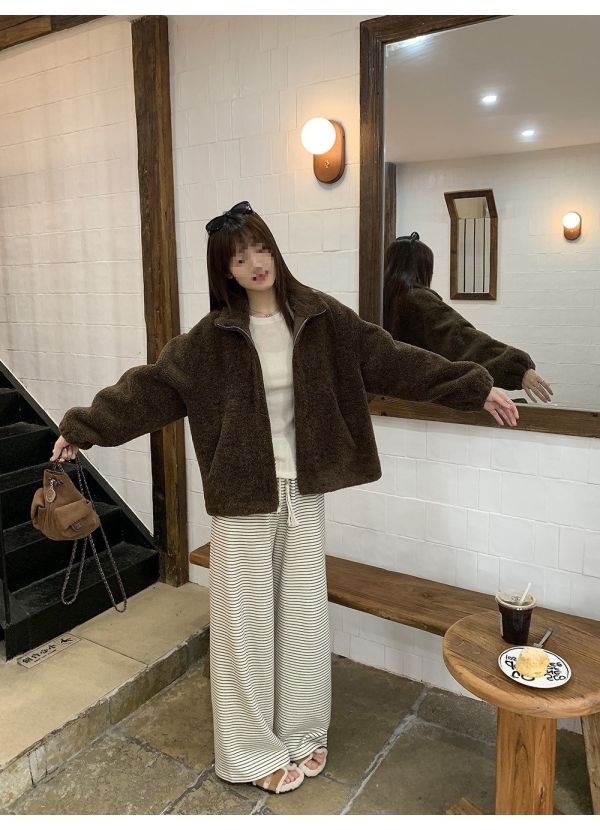 暖呼呼顆粒絨溫暖厚實立領羊羔毛外套-2色 暖呼呼顆粒絨溫暖厚實立領羊羔毛外套-2色