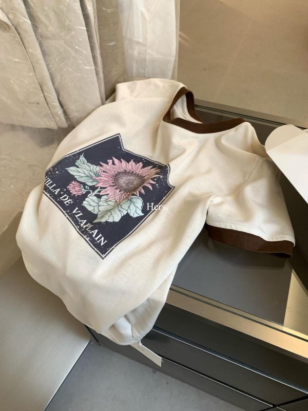 向日葵印花撞色圓領T恤-2色 向日葵印花撞色圓領T恤-2色