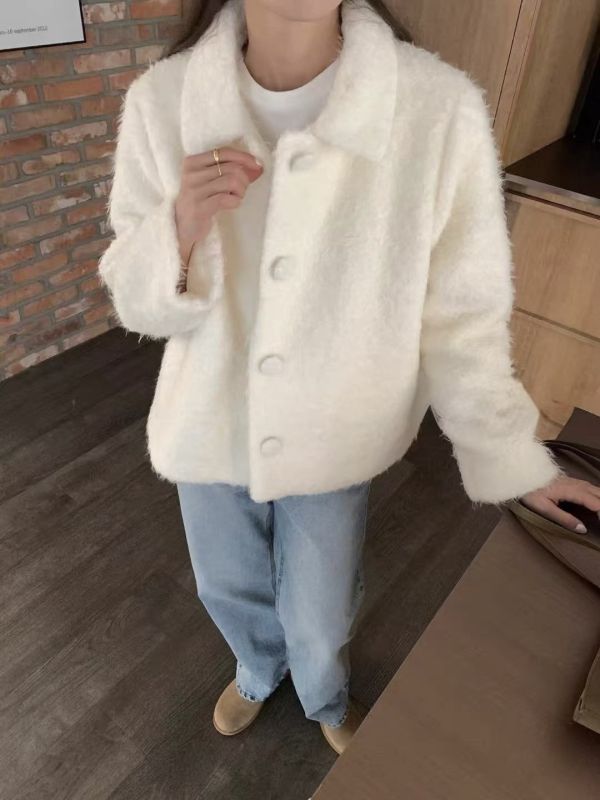 Korea 羊圈毛翻領氣質外套-2色 Korea 羊圈毛翻領氣質外套-2色