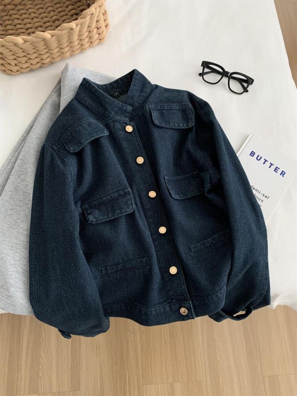 洋氣復古小香風牛仔金扣立領開衫 洋氣復古小香風牛仔金扣立領開衫