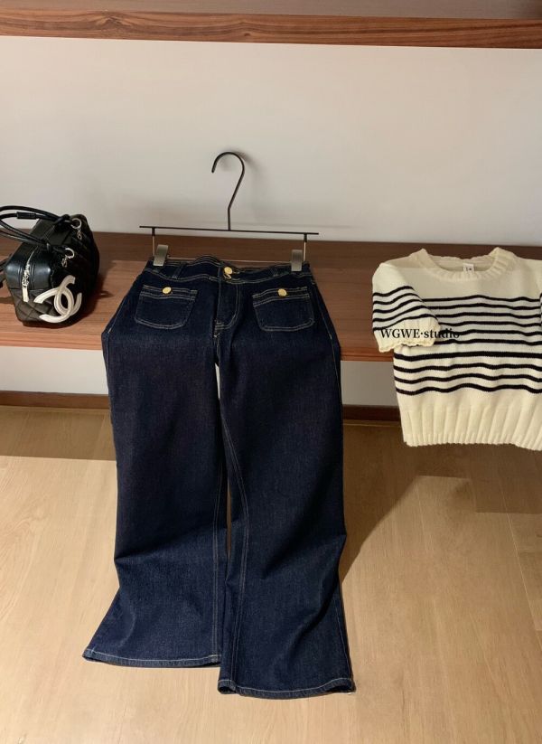 復古設計感口袋顯高顯瘦高腰直筒褲 復古設計感口袋顯高顯瘦高腰直筒褲