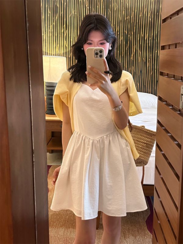 法式淑女吊帶連身裙初戀白 法式淑女吊帶連身裙初戀白