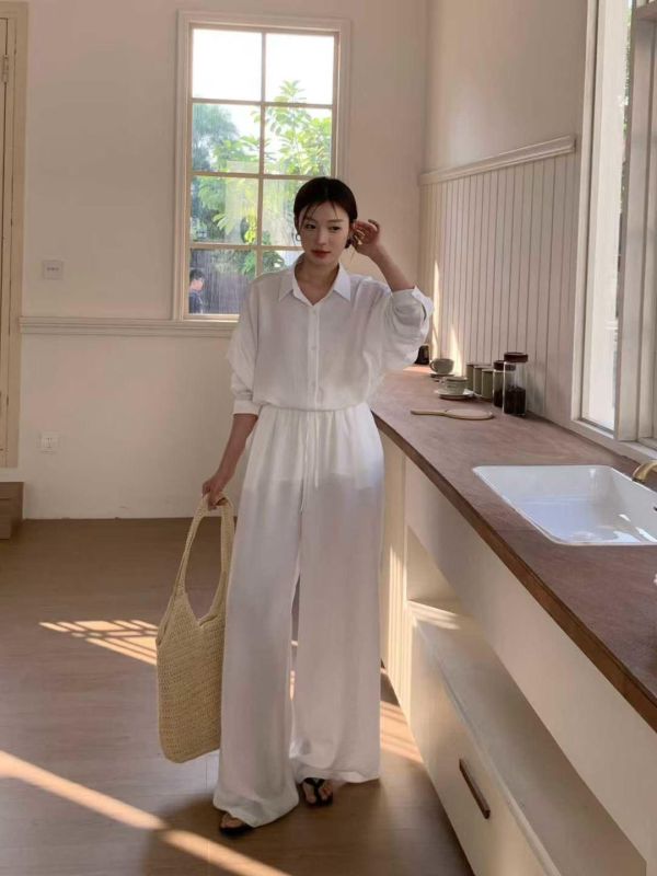 垂感仙氣 慵懶襯衫+寬褲SET-3色 垂感仙氣 慵懶襯衫+寬褲SET-3色