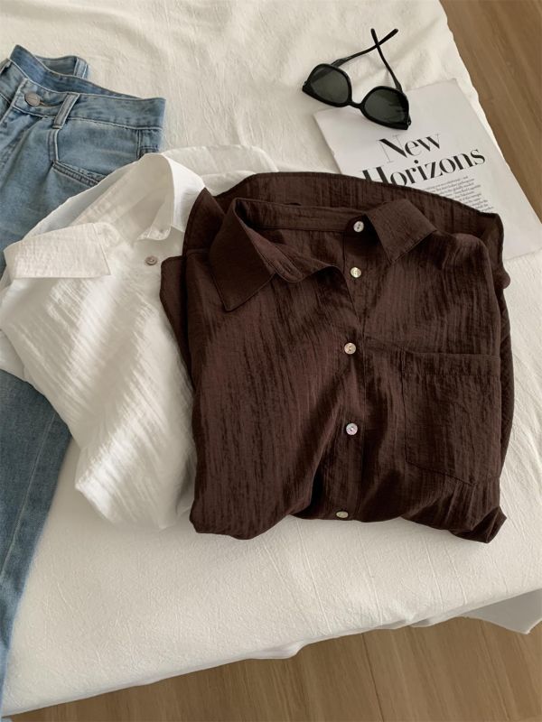 復古顯白肌理感輕盈鬆弛感襯衫上衣-2色 復古顯白肌理感輕盈鬆弛感襯衫上衣-2色