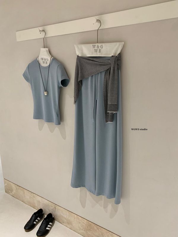 氣質修身T+長腿闊腿褲休閒套裝-6色 