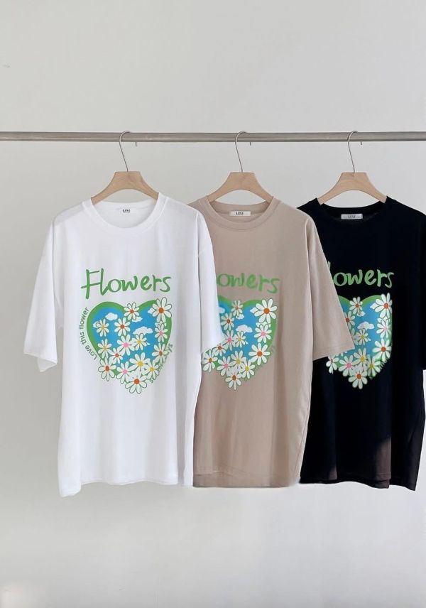 愛心滿版花花純棉長版T恤-3色 愛心滿版花花純棉長版T恤-3色