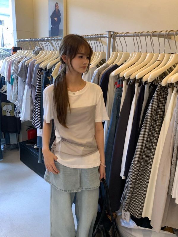 網紗拼接假兩件夏季小衫-3色 網紗拼接假兩件夏季小衫-3色