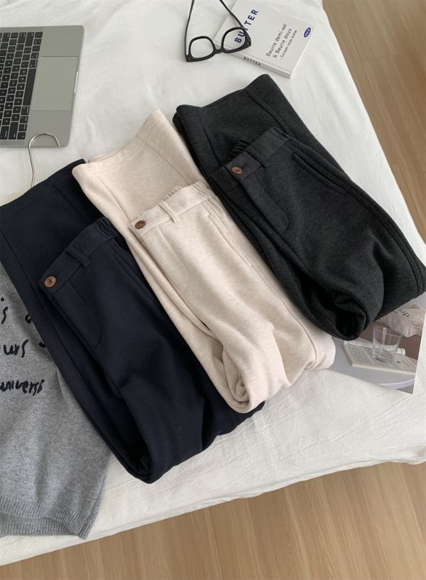 冬季窄版羊毛垂感鬆緊腰加絨休閒褲-3色 冬季窄版羊毛垂感鬆緊腰加絨休閒褲-3色