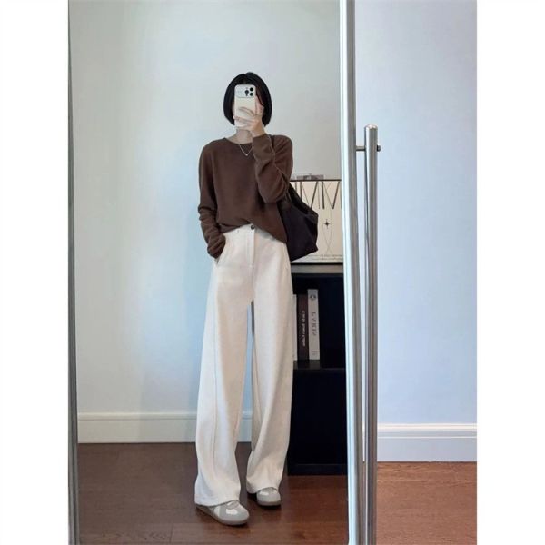 冬季窄版羊毛垂感鬆緊腰加絨休閒褲-3色 冬季窄版羊毛垂感鬆緊腰加絨休閒褲-3色