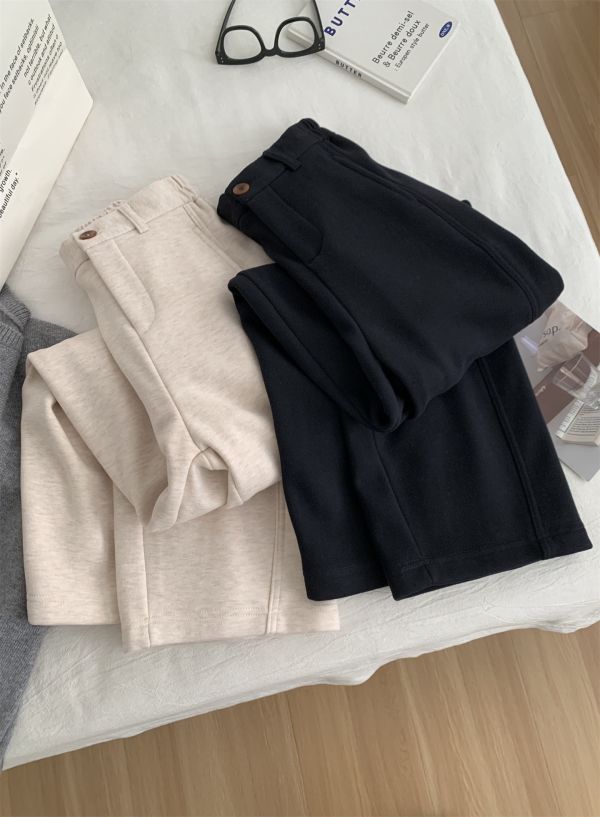 冬季窄版羊毛垂感鬆緊腰加絨休閒褲-3色 冬季窄版羊毛垂感鬆緊腰加絨休閒褲-3色