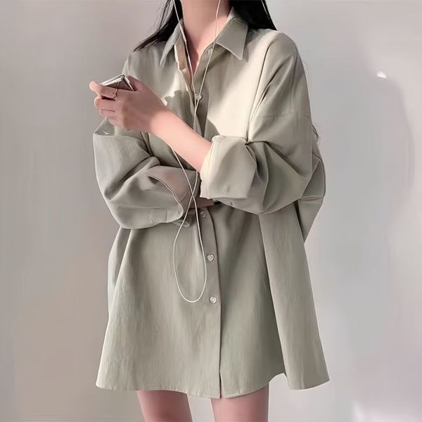 Korea 愛心扣寬鬆休閒襯衫-4色 Korea 愛心扣寬鬆休閒襯衫-4色