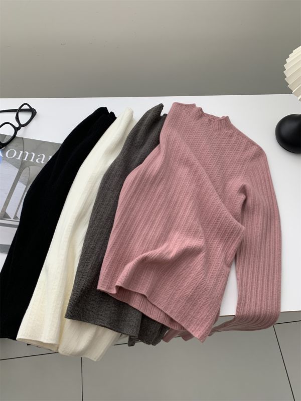 韓系無縫一體綿羊毛半高領針織打底衫-4色 韓系無縫一體綿羊毛半高領針織打底衫-4色