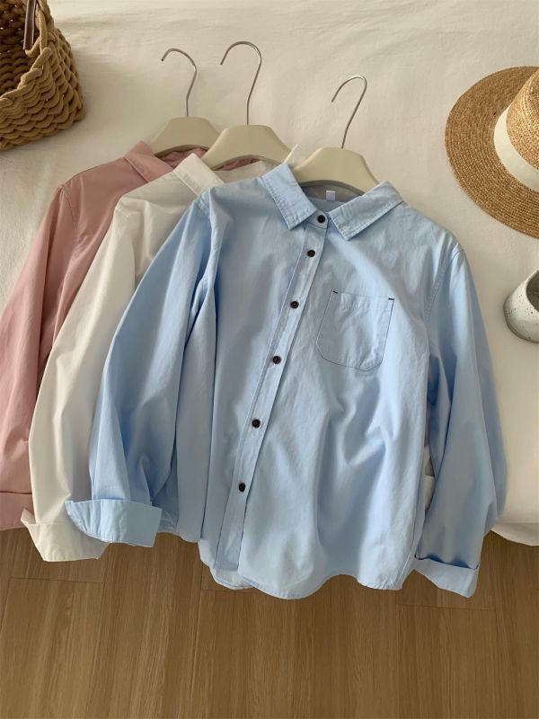 多巴胺彩色翻領水洗棉防曬襯衫上衣-4色 多巴胺彩色翻領水洗棉防曬襯衫上衣-4色