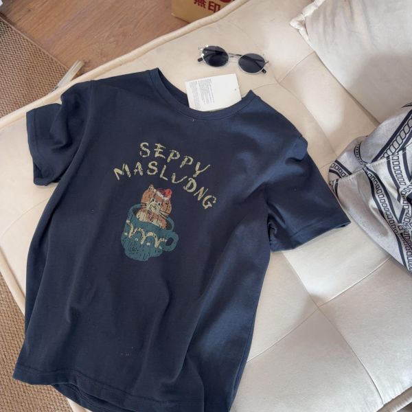 茶杯貓咪卡通印花T恤-2色 茶杯貓咪卡通印花T恤-2色