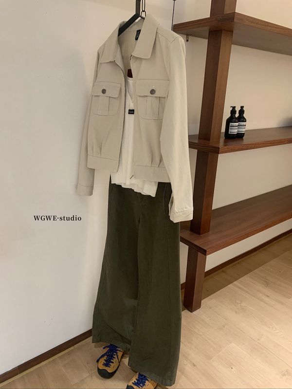 美式復古斜紋修身口袋拉鏈工裝外套 美式復古斜紋修身口袋拉鏈工裝外套