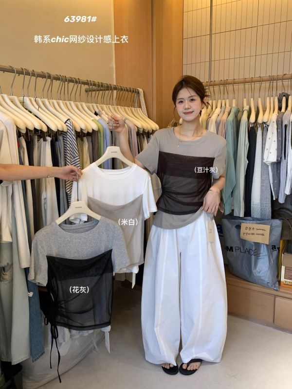 網紗拼接假兩件夏季小衫-3色 網紗拼接假兩件夏季小衫-3色