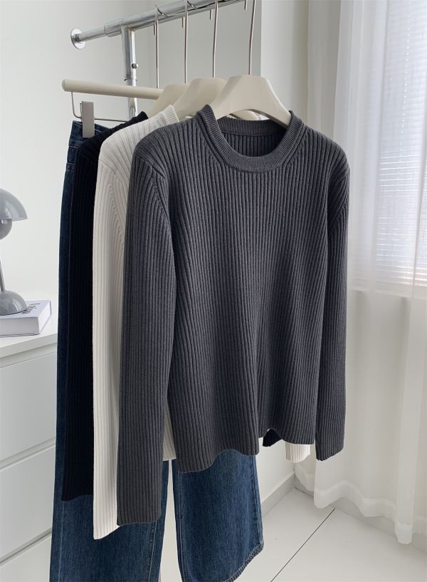 休閒坑條圓領保暖打底衫-4色 休閒坑條圓領保暖打底衫-4色