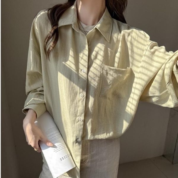 亞麻夏季防曬氣質純色襯衫上衣-6色 亞麻夏季防曬氣質純色襯衫上衣-6色