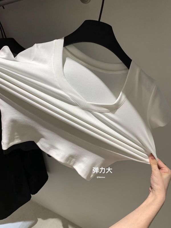 夏季瘦瘦極簡風彈力修身V領上衣-3色 夏季瘦瘦極簡風彈力修身V領上衣-3色