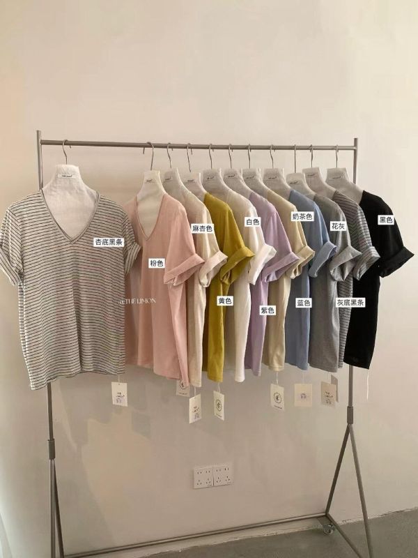 輕薄好穿 V領寬鬆亞麻捲邊袖T-11色 輕薄好穿 V領寬鬆亞麻捲邊袖T-11色