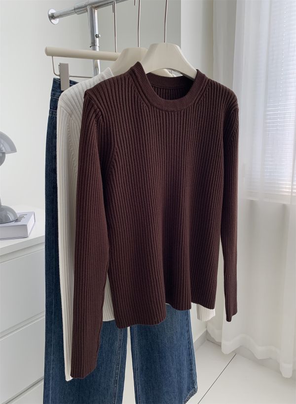 休閒坑條圓領保暖打底衫-4色 休閒坑條圓領保暖打底衫-4色