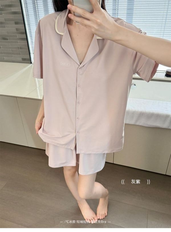 自帶柔光濾鏡顯白帶胸墊睡衣套裝-4色 自帶柔光濾鏡顯白帶胸墊睡衣套裝-4色