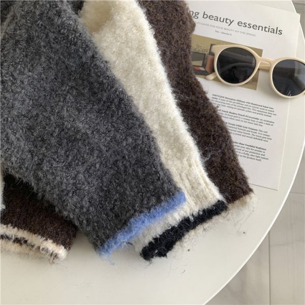 撞色翻領韓系鑲邊柔軟上衣罩衫-3色 撞色翻領韓需要鑲邊柔軟上衣罩衫-3色