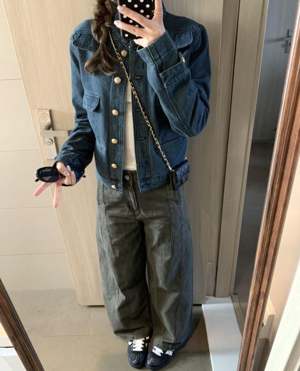 洋氣復古小香風牛仔金扣立領開衫 洋氣復古小香風牛仔金扣立領開衫