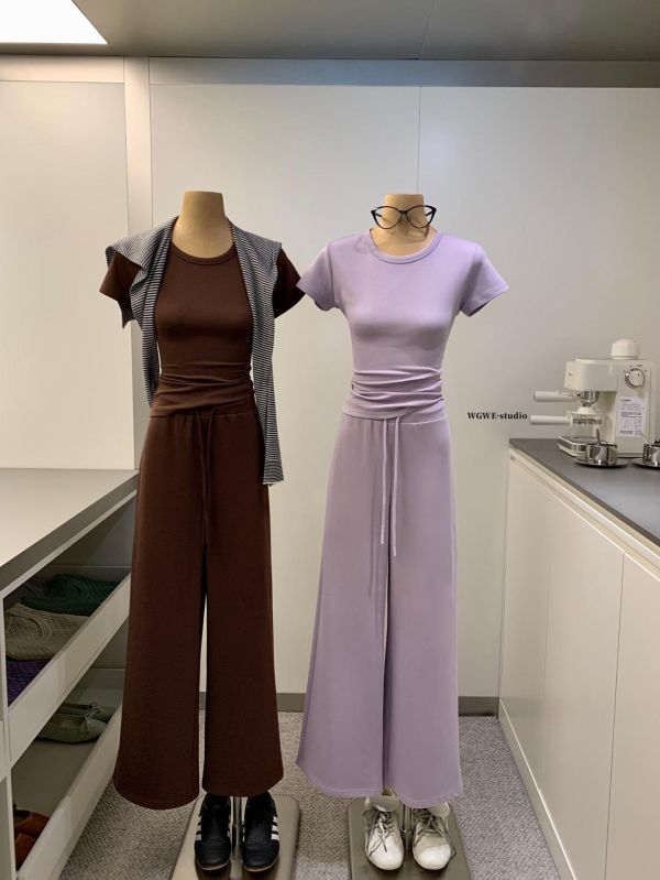 氣質修身T+長腿闊腿褲休閒套裝-6色 