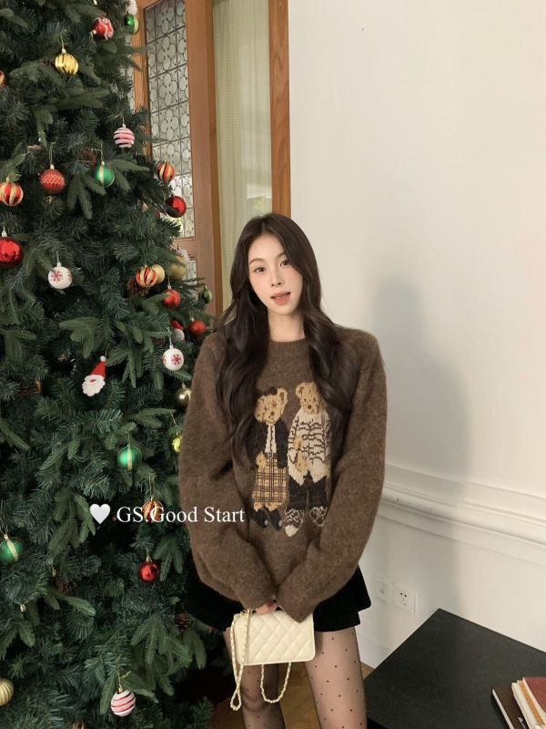 寬鬆小熊圖案 慵懶風保暖毛衣-3色 寬鬆小熊圖案 慵懶風保暖毛衣-3色