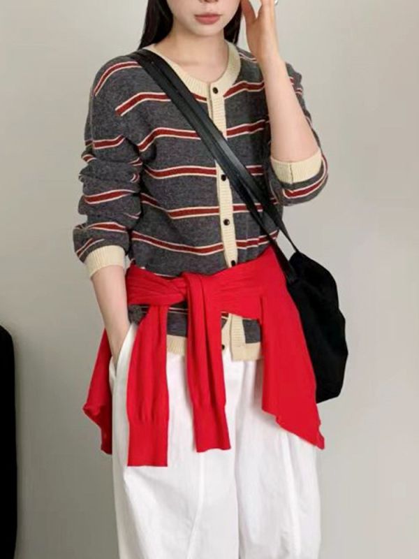 復古雙色條紋針織開衫-3色 復古雙色條紋針織開衫-3色