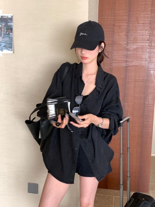 男友風復古天絲寬鬆防曬襯衫上衣 男友風復古天絲寬鬆防曬襯衫上衣