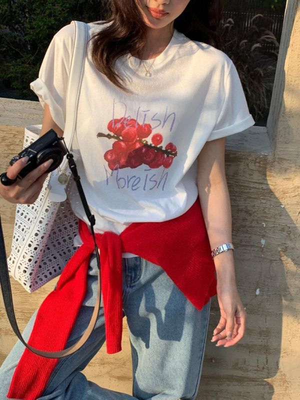 可愛水果印花休閒圓領T-3色 可愛水果印花休閒圓領T-3色