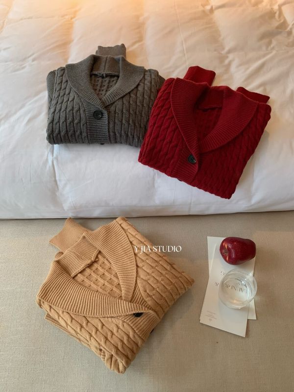 韓系溫柔風寬鬆麻花氣質毛衣開衫-3色 韓系溫柔風寬鬆麻花氣質毛衣開衫-3色