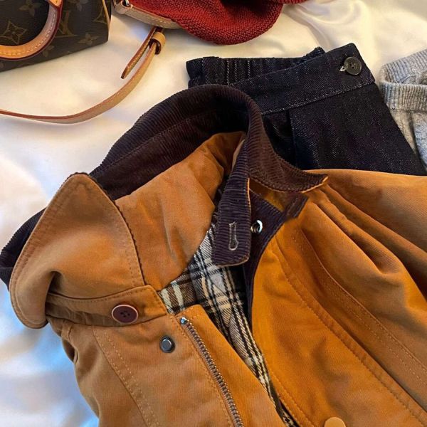 南瓜橘撞色翻領百搭工裝夾克外套 南瓜橘撞色翻領百搭工裝夾克外套