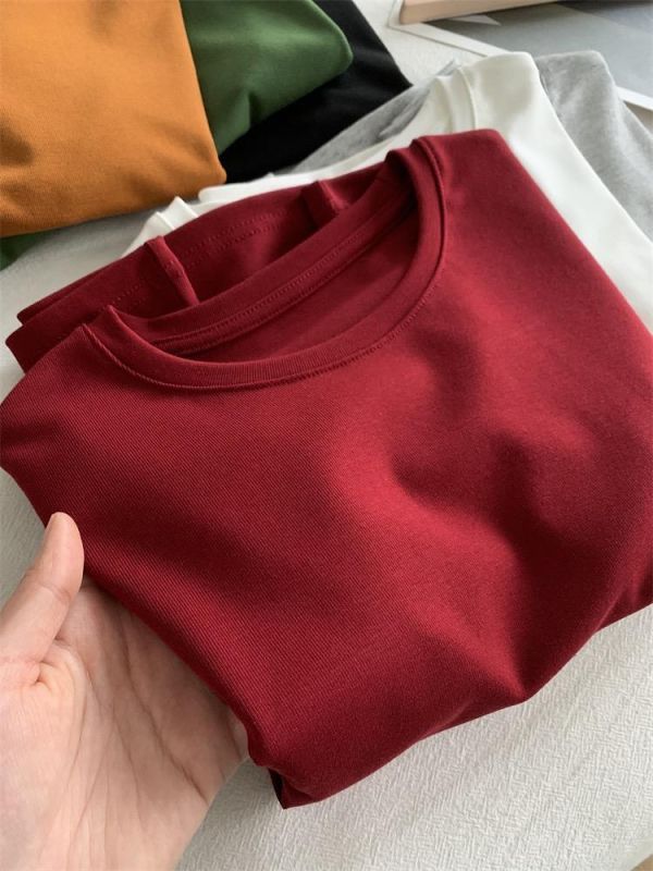 純色圓領正肩雲朵棉直筒T-6色 純色圓領正肩雲朵棉直筒T-6色