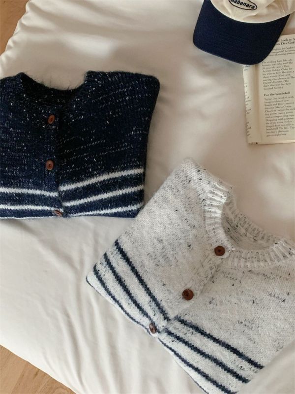 復古羊駝條紋含羊毛開衫外套-2色 復古羊駝條紋含羊毛開衫外套-2色