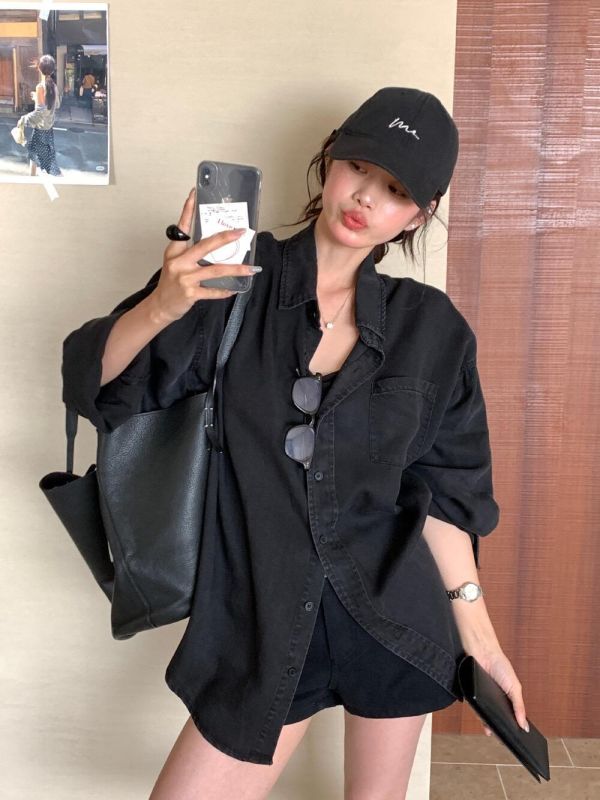 男友風復古天絲寬鬆防曬襯衫上衣 男友風復古天絲寬鬆防曬襯衫上衣