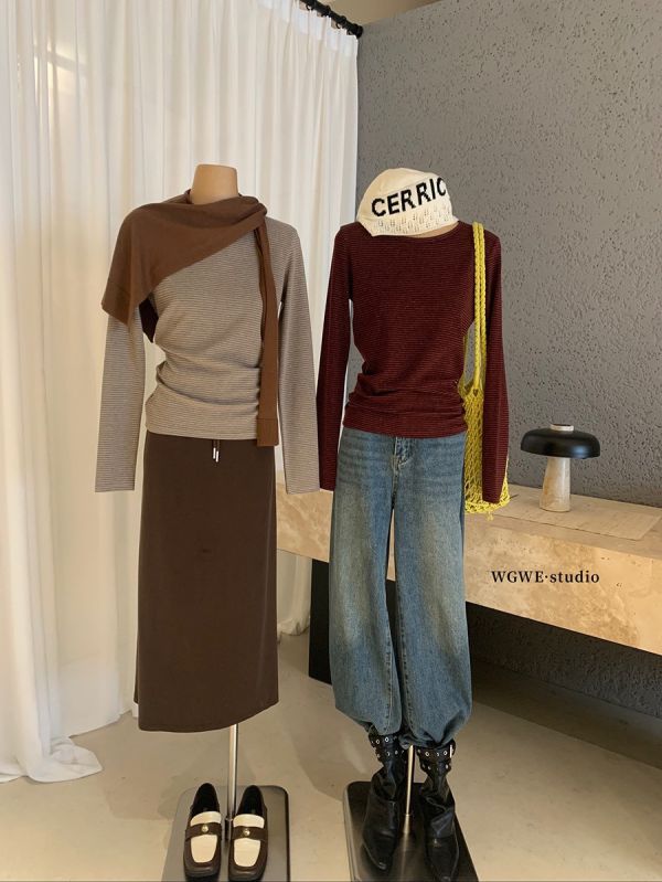 韓系條紋撞色百搭修身顯瘦T恤-5色 韓系條紋撞色百搭修身顯瘦T恤-5色