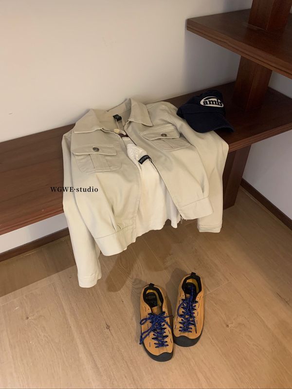 美式復古斜紋修身口袋拉鏈工裝外套 美式復古斜紋修身口袋拉鏈工裝外套