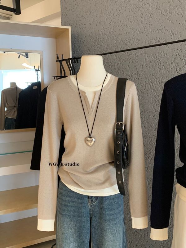 法式百搭修身顯瘦假兩件針織上衣-4色 法式百搭修身顯瘦假兩件針織上衣-4色