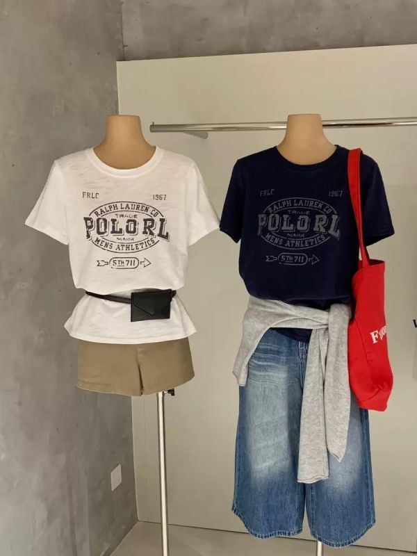 簡約做舊字母印花美式竹節棉上衣-2色 簡約做舊字母印花美式竹節棉上衣-2色