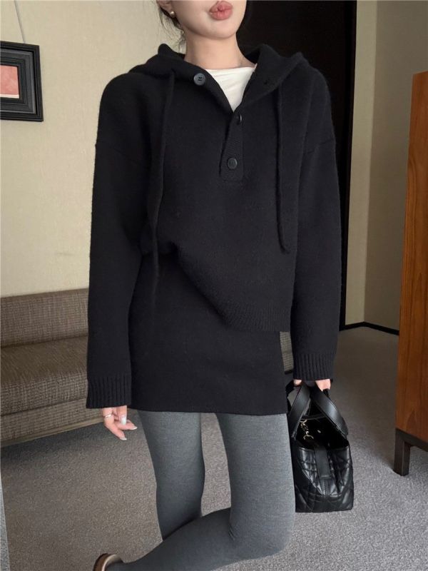 休閒減齡連帽針織+高腰半身裙套裝-3色 休閒減齡連帽針織+高腰半身裙套裝-3色