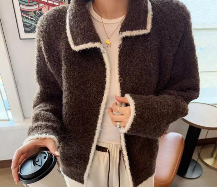 撞色翻領韓系鑲邊柔軟上衣罩衫-3色 撞色翻領韓需要鑲邊柔軟上衣罩衫-3色