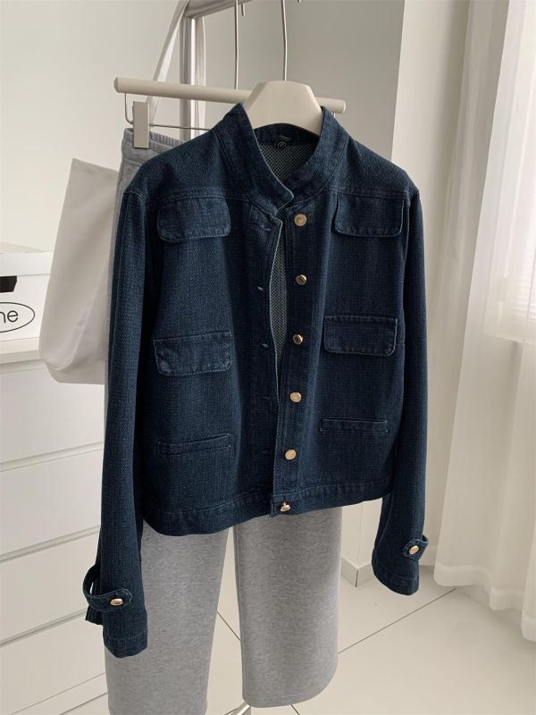 洋氣復古小香風牛仔金扣立領開衫 洋氣復古小香風牛仔金扣立領開衫