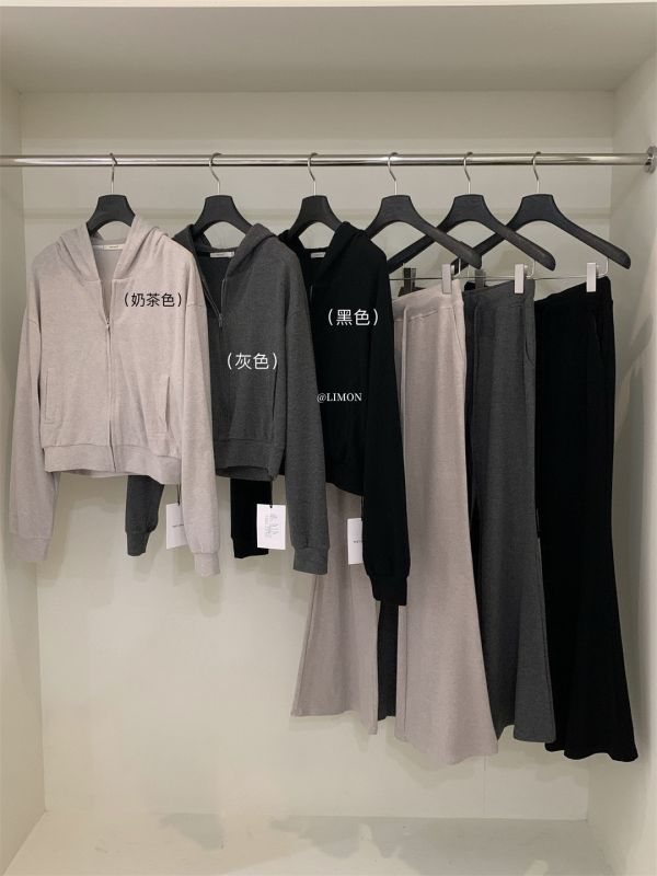 連帽棉衣外套+闊腿微喇叭棉褲套裝-3色 連帽棉衣外套+闊腿微喇叭棉褲套裝-3色
