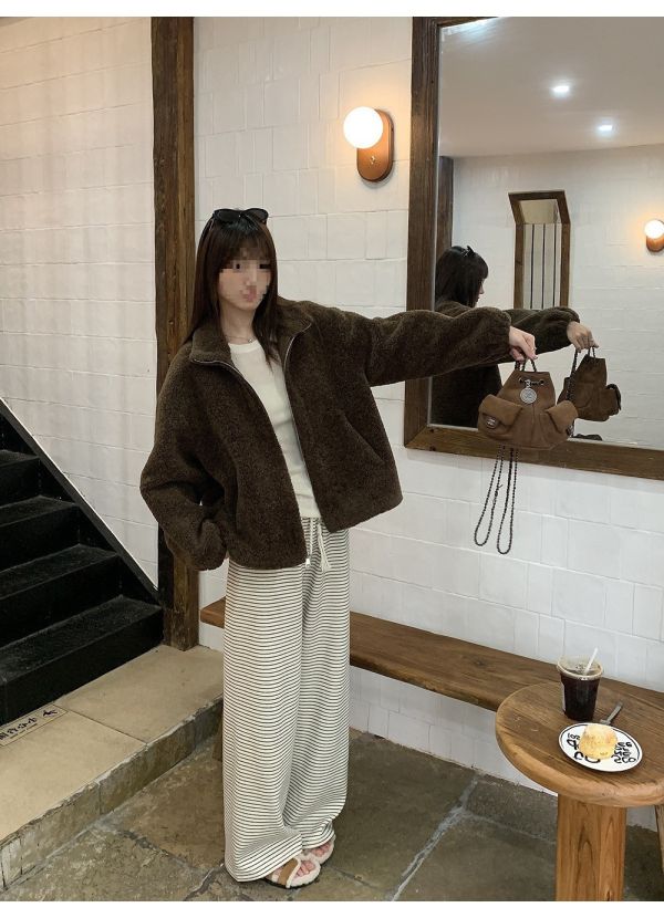 暖呼呼顆粒絨溫暖厚實立領羊羔毛外套-2色 暖呼呼顆粒絨溫暖厚實立領羊羔毛外套-2色