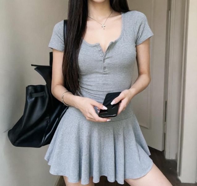 方領腰身短洋+安全褲SET-2色 方領腰身短洋+安全褲SET-2色